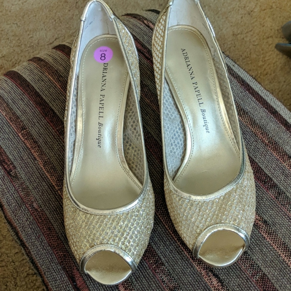 Gold open toe heels